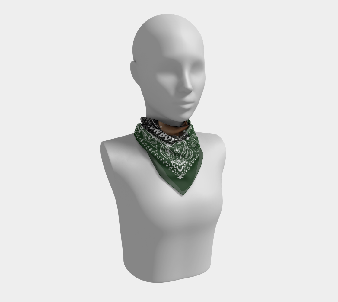 Mannequin head wearing a green bandana on a white background