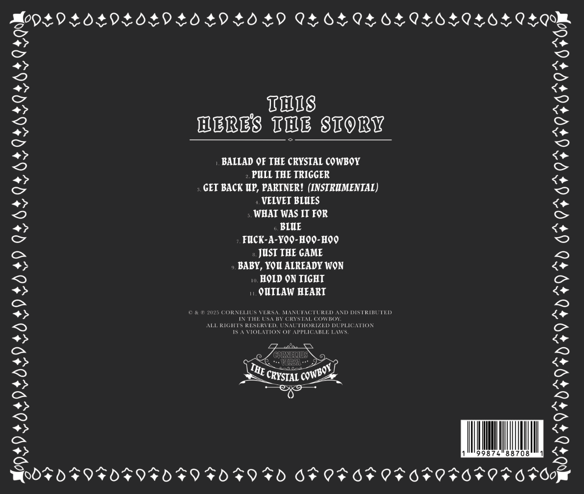 Back cover of a music album with tracklist and decorative border