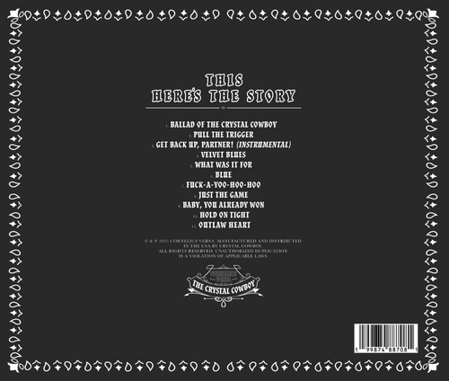 Back cover of a music album with tracklist and decorative border